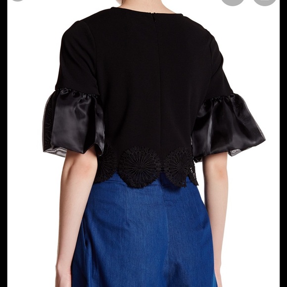 Garcia puff sleeve lace accent crop black top - Picture 4 of 8